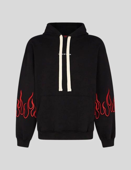 Vision Of Super RED EMOBROIDERY FLAMES HOODIE black