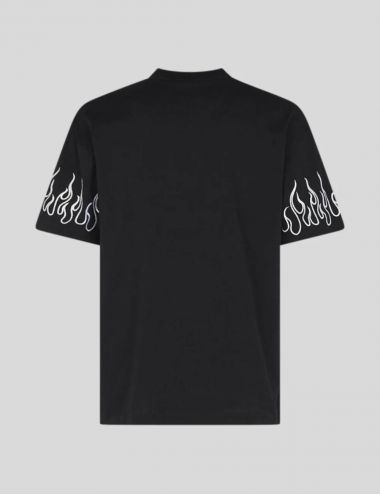 WHITE EMOBROIDERED FLAMES T-SHIRT