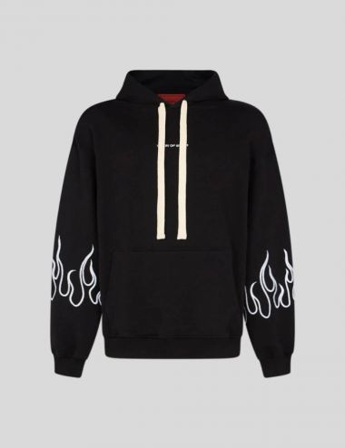 WHITE EMOBROIDERED FLAMES HOODIE