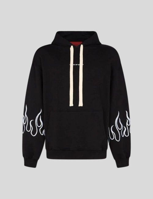 Vision Of Super WHITE EMOBROIDERED FLAMES HOODIE black