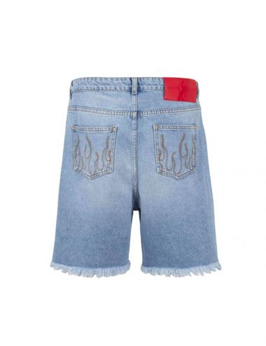 BLUE DENIM SHORTS LOGO EMBROIDERED