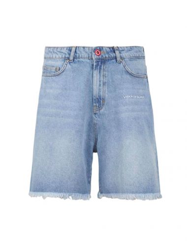 BLUE DENIM SHORTS LOGO EMBROIDERED