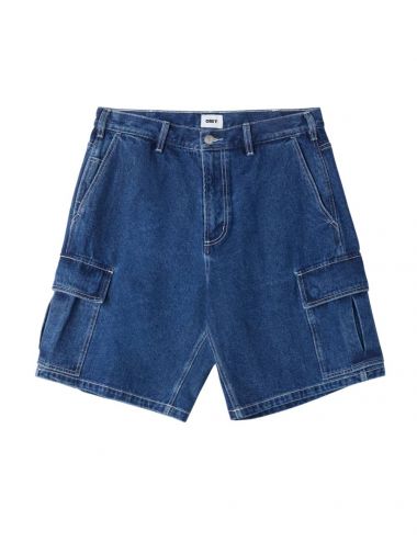 Obey BIGIG BAGGY DENIM CARGO SHORT stone wash indigo