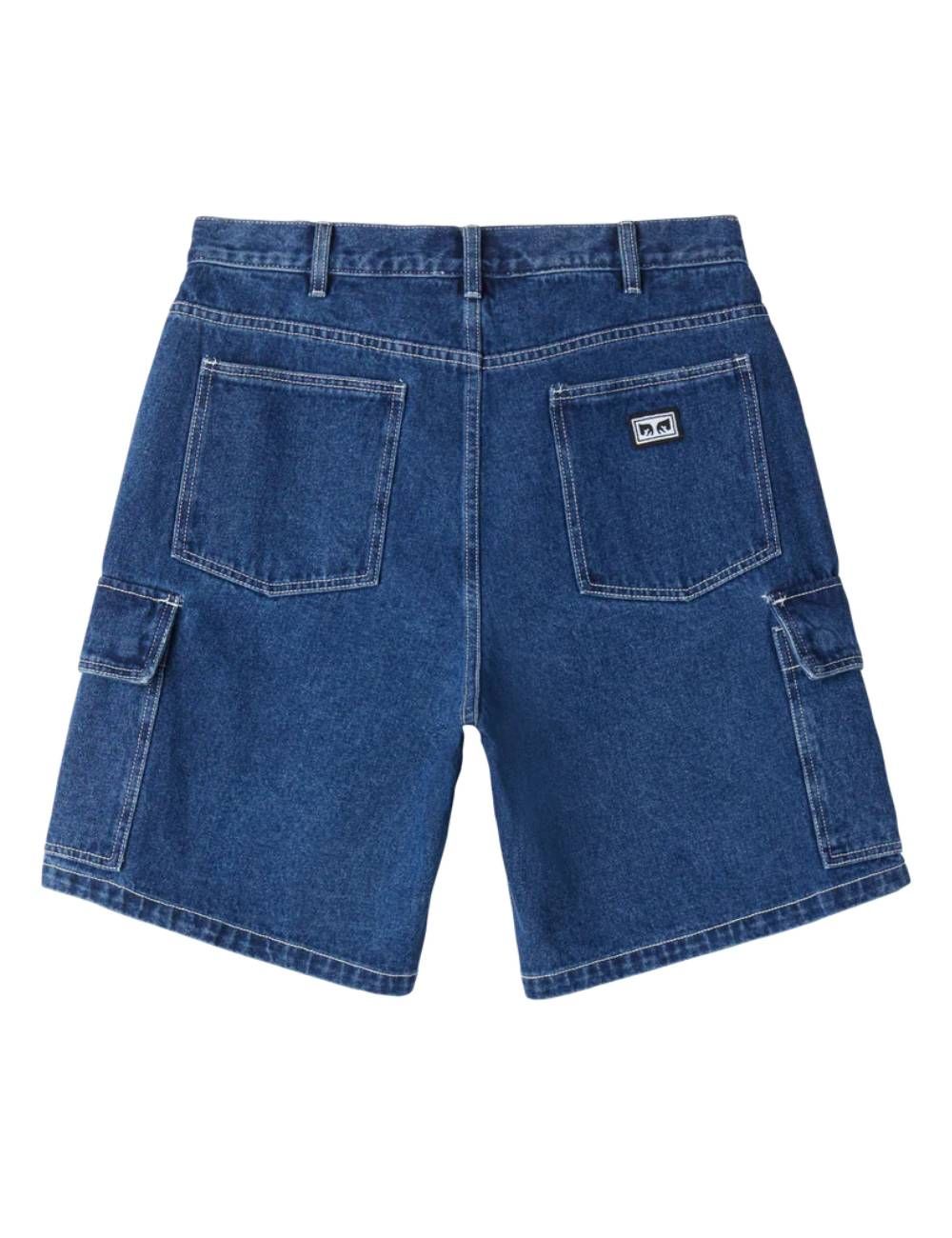Obey BIGIG BAGGY DENIM CARGO SHORT stone wash indigo